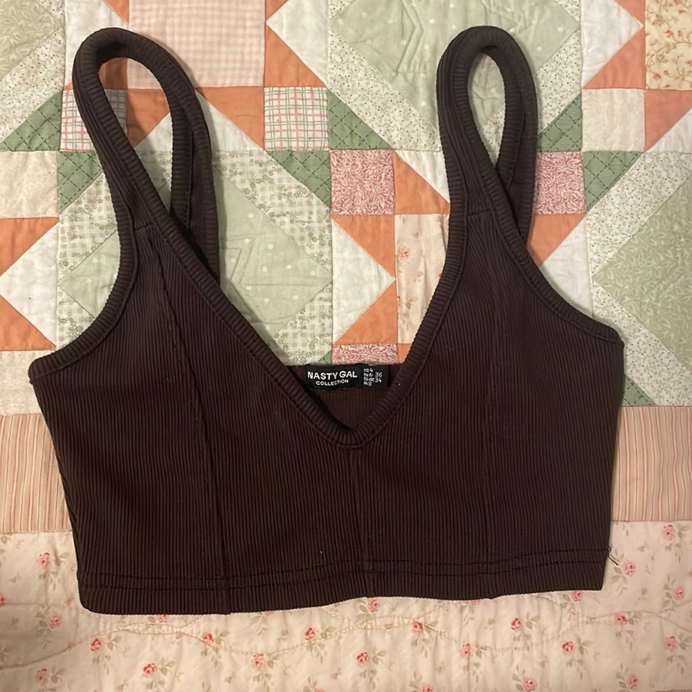 Nasty Gal Brown Low Neck Top